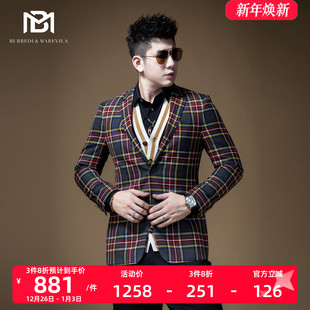韩版 BM男士 暴徒男雅痞西服修身 西装 潮流秋 羊毛呢港风复古格子英式