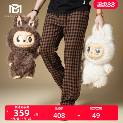 BM男士休闲裤直筒潮流百搭帅气复古格子裤子男款2026新款薄款长裤