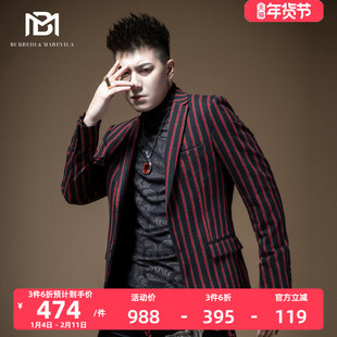 BM羊毛休闲西装男潮牌外套竖条纹男士秋冬欧货西服潮流帅气春秋季