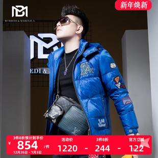高级感男装 冬季 外套潮牌欧美街头 徽章设计羽绒服男2023新款 BM个性