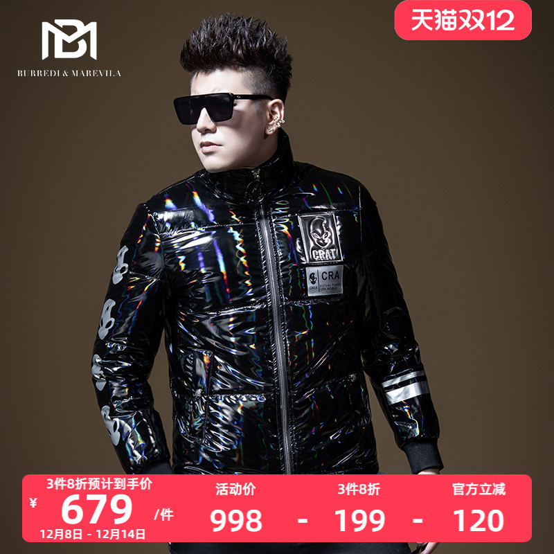 外星人镭射反光炫彩亮面羽绒服