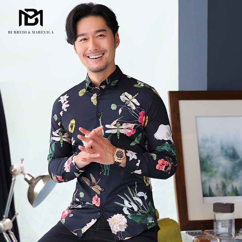 印花原宿风修身商务韩版休闲衬衣