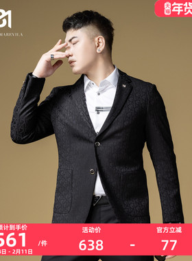 BM欧洲站男装欧货潮流字母暗纹休闲西装男外套高级感西服黑色礼服