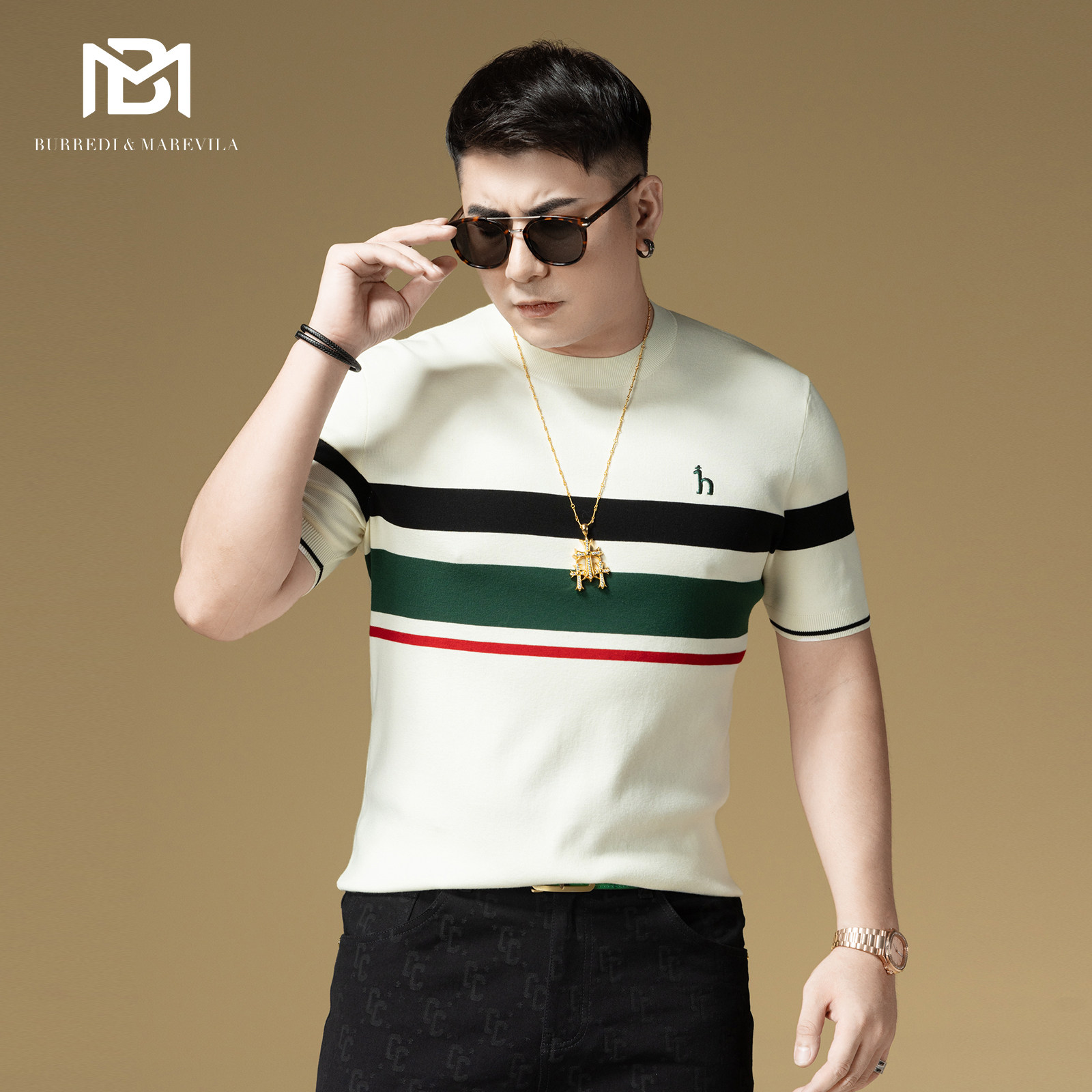 BM撞色条纹针织衫男短袖潮牌字母刺绣早秋上衣男士毛衣2025新款,男装,针织衫/毛衣,淘宝优惠券,粉丝福利购,淘宝优惠卷