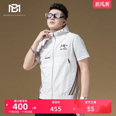 BM刺绣字母休闲连帽短袖夹克