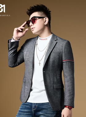 BM英伦雅痞男装轻奢高级感tb羊毛西装外套男正装灰色男士休闲西服