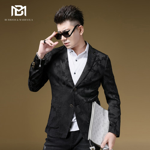bm暗纹花枝轻奢休闲男士西装