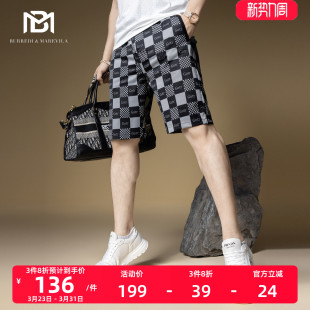 短裤 高端休闲裤 男夏季 沙滩潮牌男士 子 2024新款 BM棋盘格子印花美式