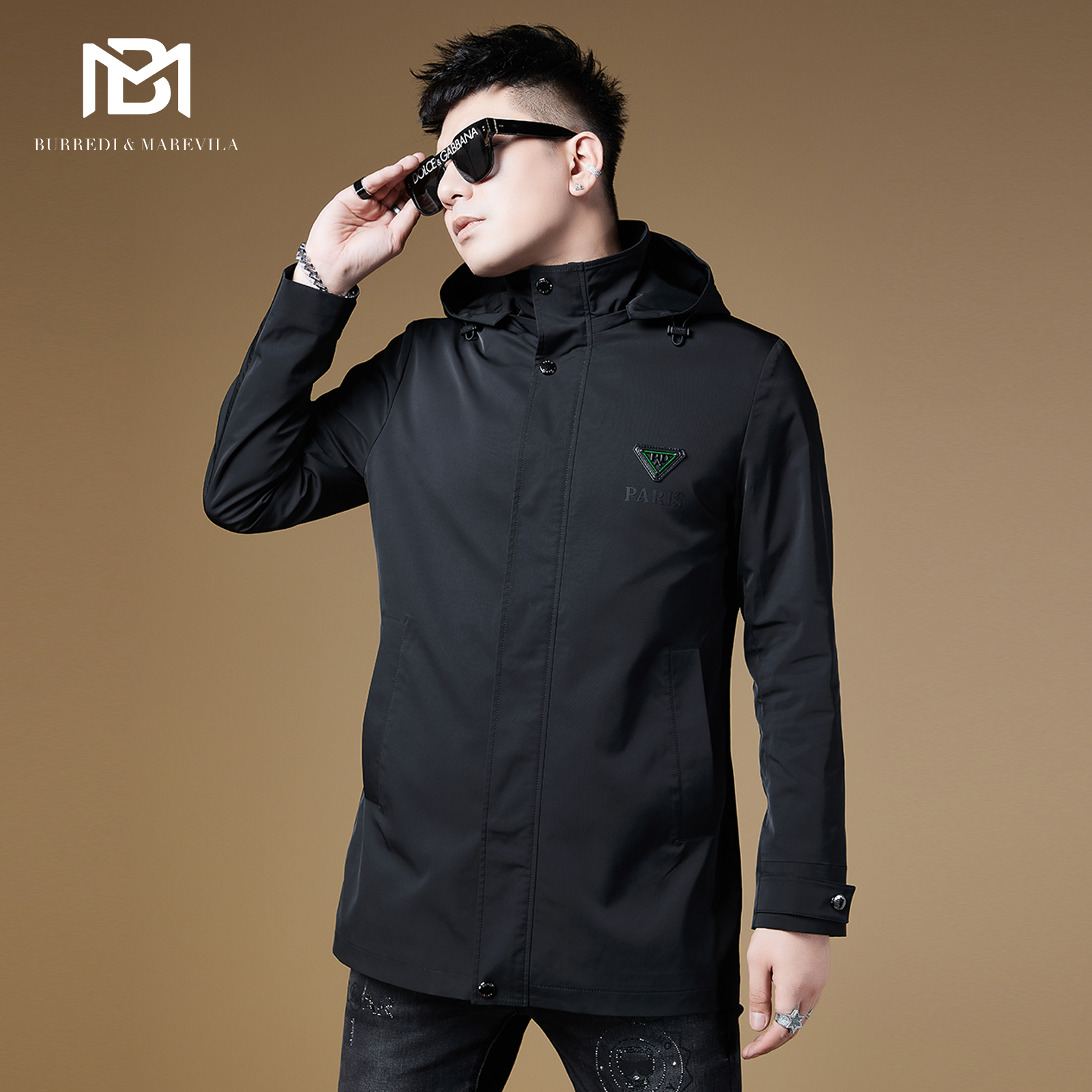 bm秋潮流中长款三角徽章风衣