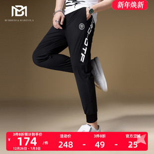 痞帅潮牌垂感百搭高端休闲卫裤 BM字母印花美式 薄款 子男夏季 冰丝裤