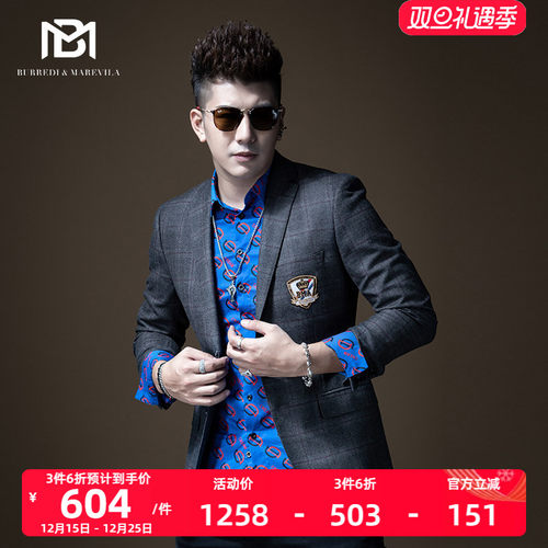 BM英伦格纹休闲西服秋季西装外套
