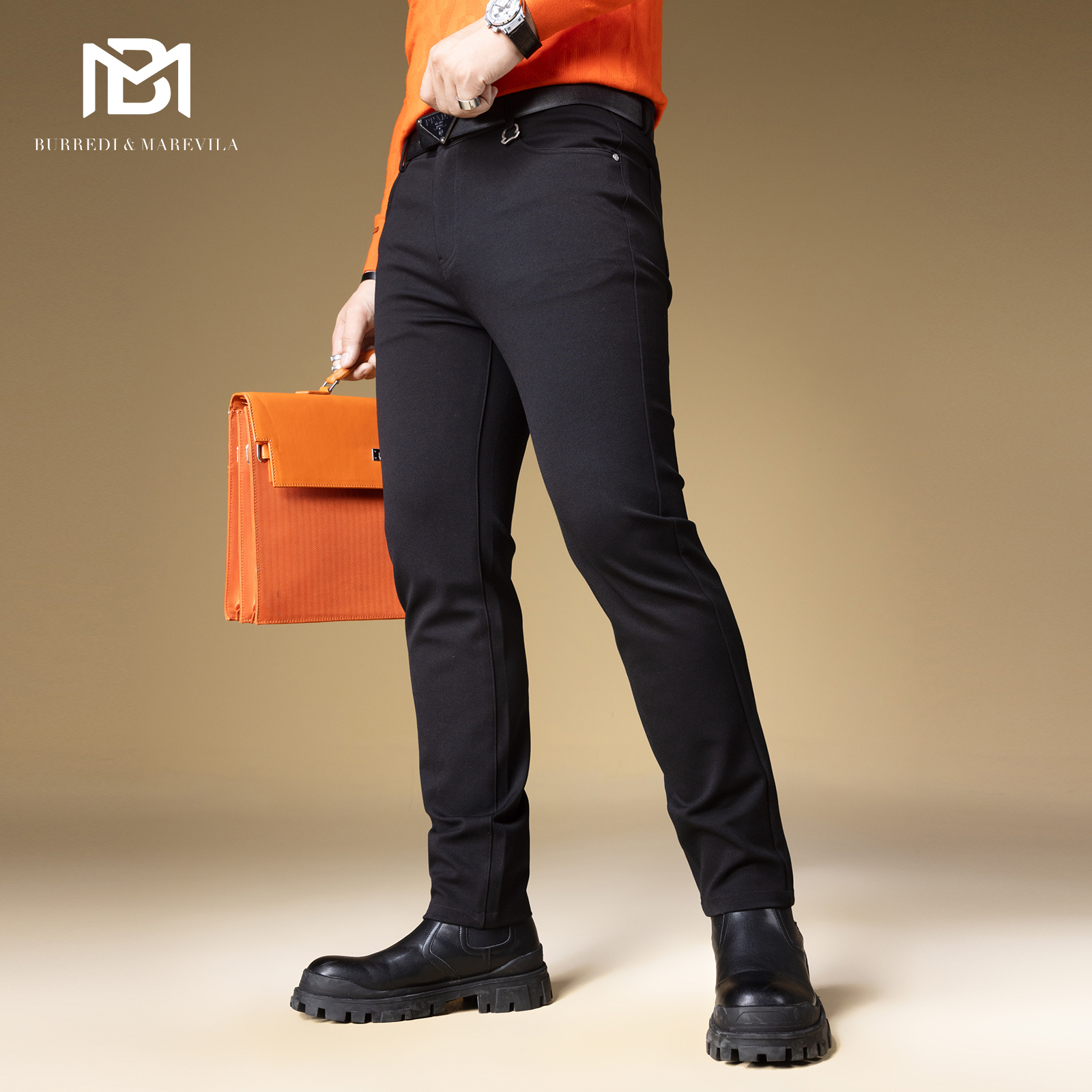 BM商务休闲裤高端男2024新款纯色潮牌百搭男士裤子修身小脚长裤