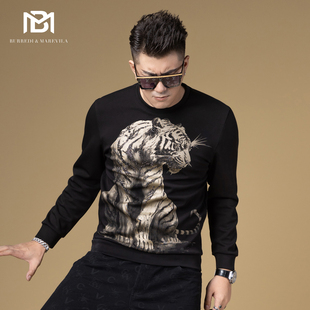 2023新款 套头上衣 外套男潮高级感卫衣老虎印花烫钻潮牌男装 BM秋季