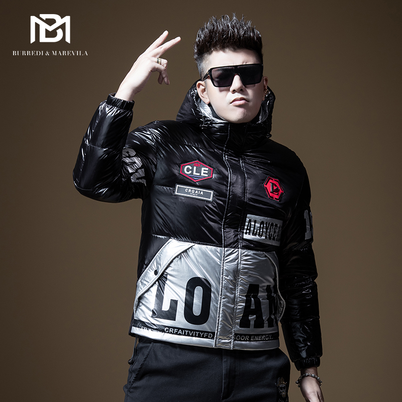 字母印花亮面韩版百搭连帽羽绒服