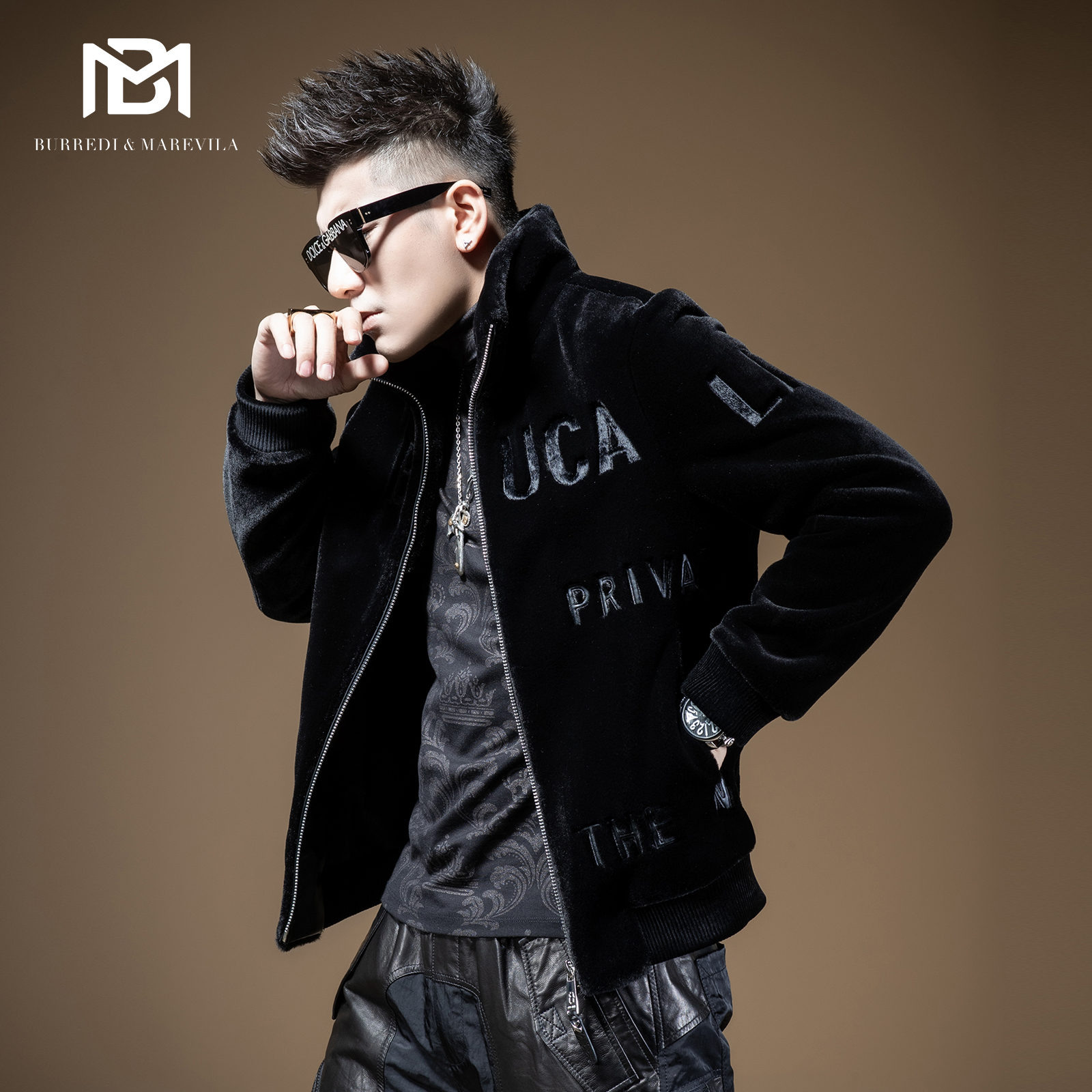 欧美字母金貂绒新款潮毛呢夹克