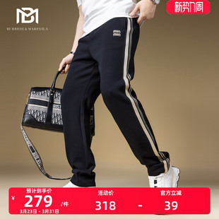 高端休闲裤 秋季 2024新款 子男刺绣字母运动卫裤 潮流侧条纹裤 BM男士
