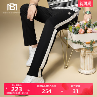 高端卫裤 男2024新款 子男潮流刺绣垂感直筒运动休闲裤 BM侧边条纹裤