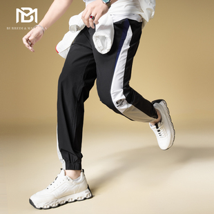 抽绳束脚男士 子潮牌男运动裤 休闲裤 2025新款 BM美式 卫裤 撞色条纹裤