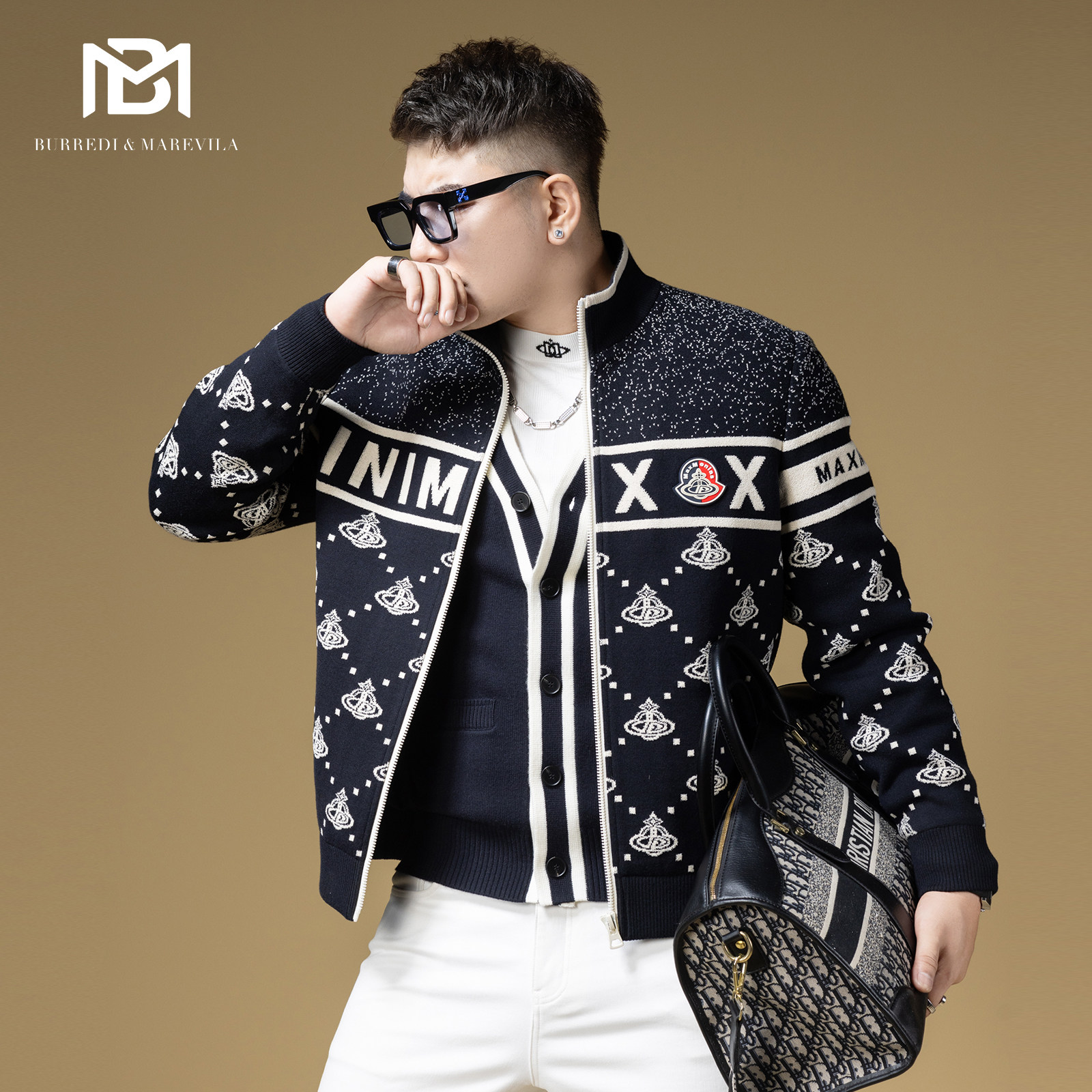 BM欧洲站男装欧货潮牌星球提花高端针织夹克外套男2024新款春秋季