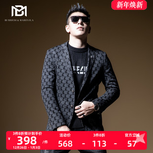 BM男士 男潮牌痞帅外套便单西 休闲西服上衣字母满花高级感炸街西装