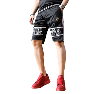 BM男士裤子2022新款透气网纱短裤男潮牌ins爆款印花条纹休闲中裤