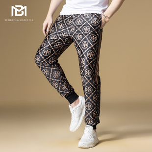 休闲束脚裤 男2025新款 子潮牌高级感复古印花垂感卫裤 BM欧洲站男裤
