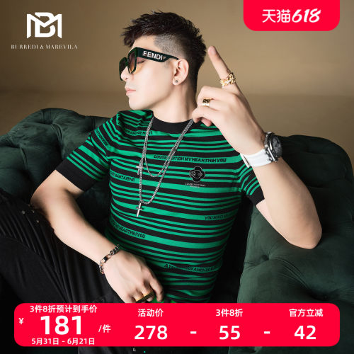 BM时尚条纹撞色吸睛短袖毛衣秋