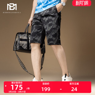 字母印花潮牌裤 子男休闲裤 夏季 BM欧洲站男士 中裤 2025新款 薄款 短裤
