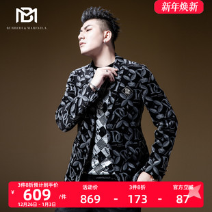 男咖色轻熟风满花休闲欧货西服外套 高级感炸街西装 BM男装 2021新款