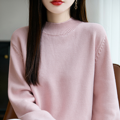 早春松弛感慵懒风半高领打底衫女内搭可外穿宽松全针织毛0113n