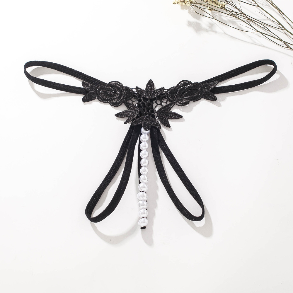 新款性感珍珠双排开档免脱丁字裤