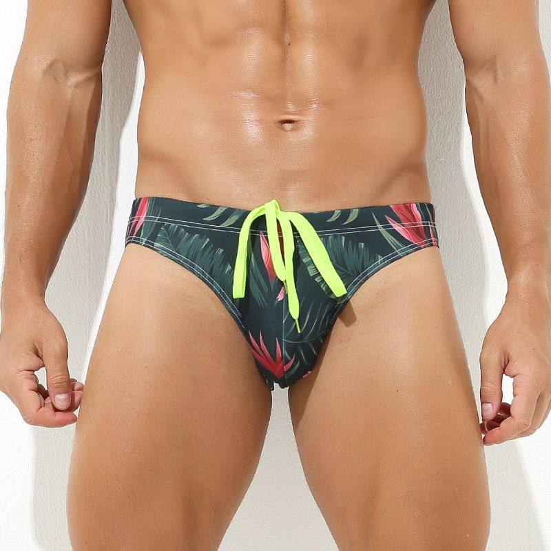 新款男士大码系带三角泳裤高弹力时尚印花游泳短裤舒适透气防尴尬