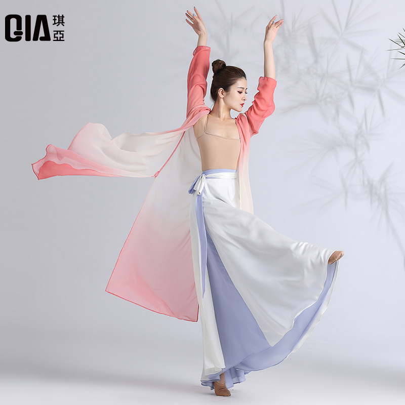 正品琪亚古典舞练功服女飘逸演出服中国风长款上衣身韵纱衣表演服 十趾居第四分店 淘优券