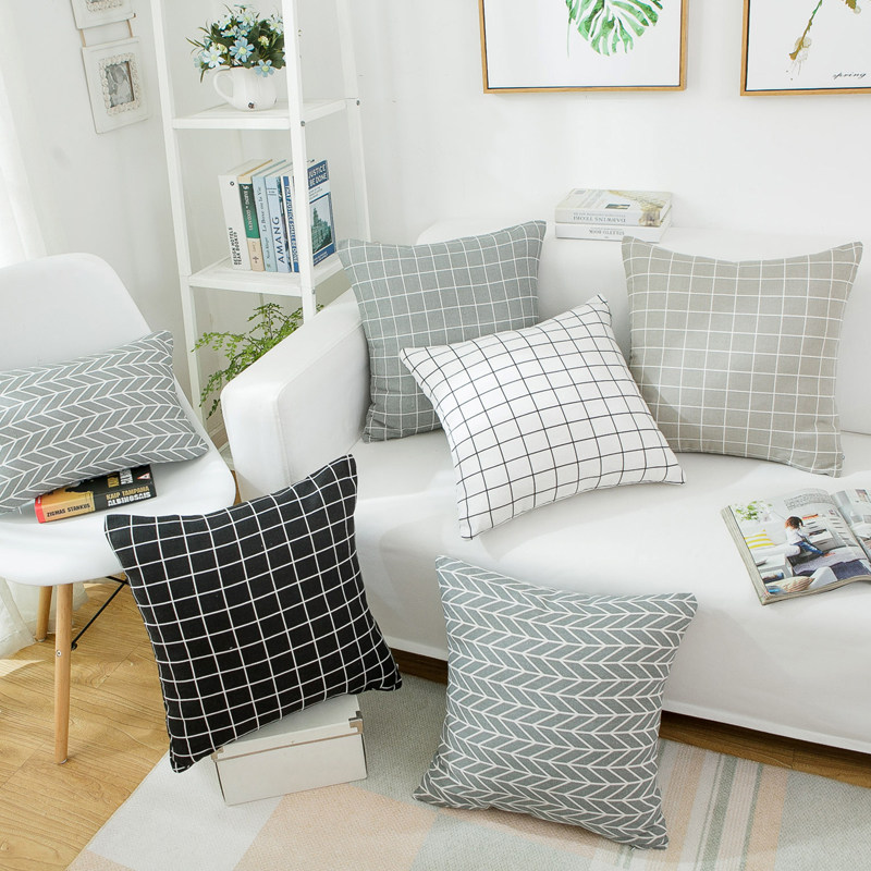 北欧抱枕靠垫现代简约黑白灰色条纹几何格子抱枕套客厅沙发靠枕垫