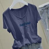 纯棉正肩V领短袖 t恤女装 夏季 2025新款 宽松显瘦设计感韩版 减龄上衣