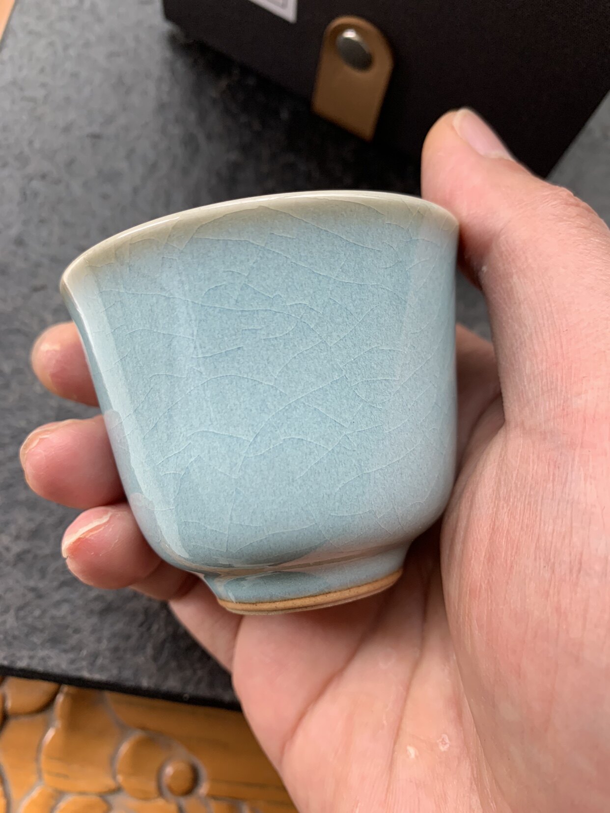 蝉翼纹开片新品原矿香灰胎天青色汝瓷养生茶杯通透釉面汝州原产地