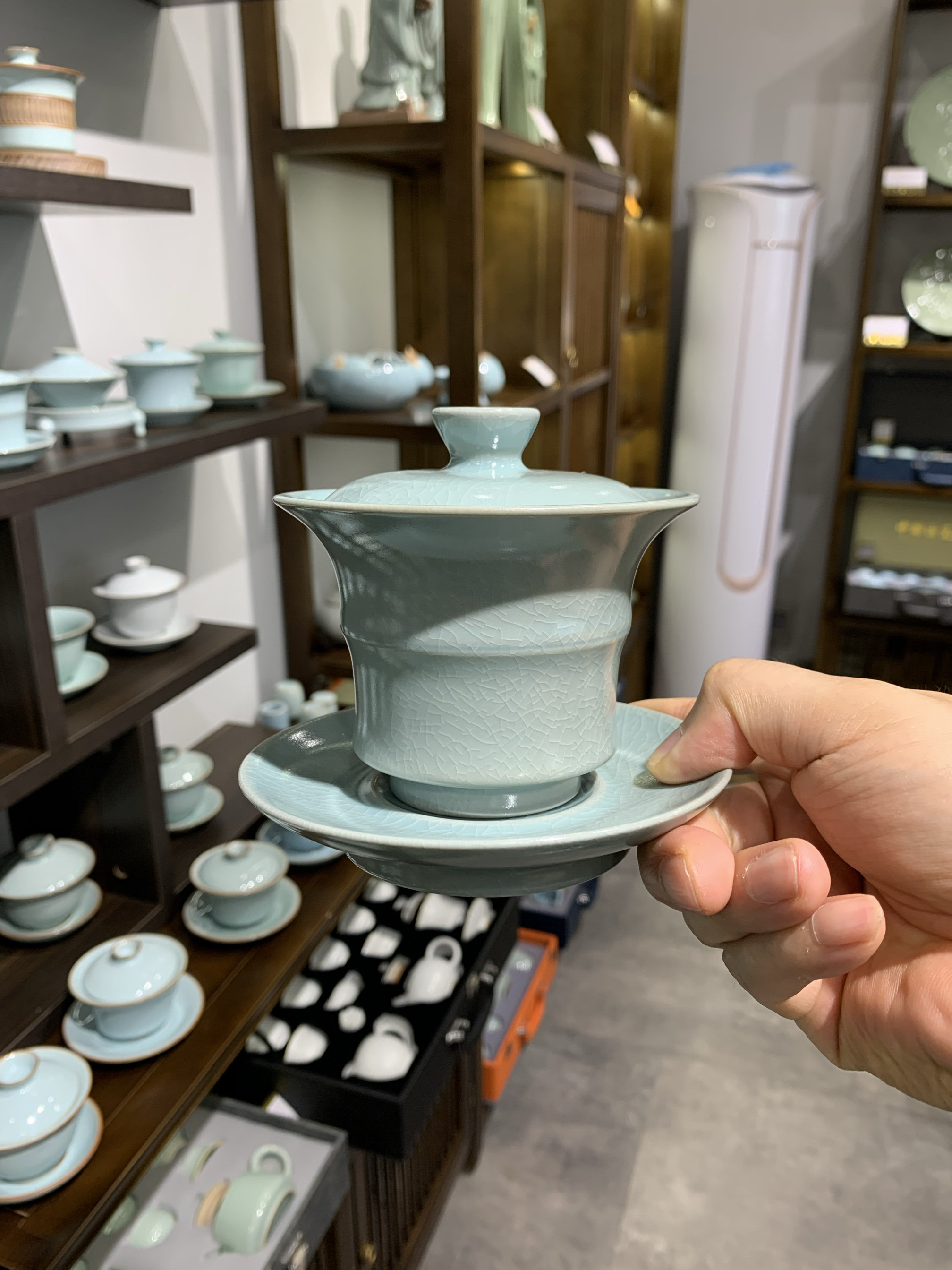 仿古釉汝瓷盖碗4个手拉坯成型汝窑茶具高档礼品陶瓷泡茶开片家用