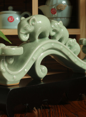 汝瓷招财如意开片摆件全手工作品