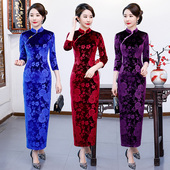 金丝绒旗袍长款 女喜婆婆改良连衣裙高端大气上档次走秀 2025年新款