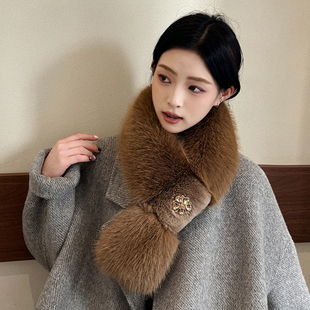 加厚保暖毛皮毛绒獭兔双面毛毛围脖领子女 冬季 韩版 仿狐狸围巾新款