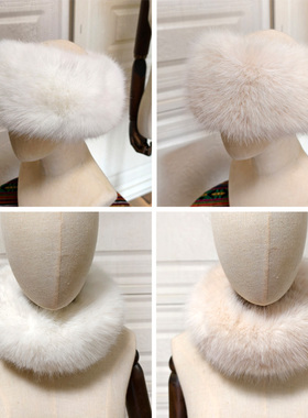 仿狐狸毛皮草空顶帽古风白色无顶帽民族风发带套头围脖两用秋冬季