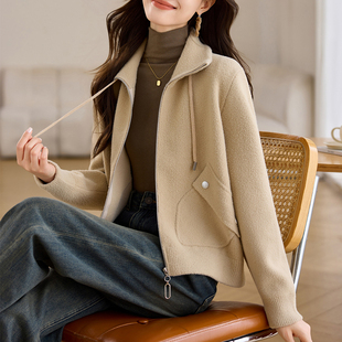 深秋初冬立领拉炼 炼 毛呢外套女秋冬季2024新款爆款休闲 加厚毛