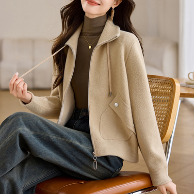 深秋初冬立领拉炼 炼 毛呢外套女秋冬季2024新款爆款休闲 加厚毛