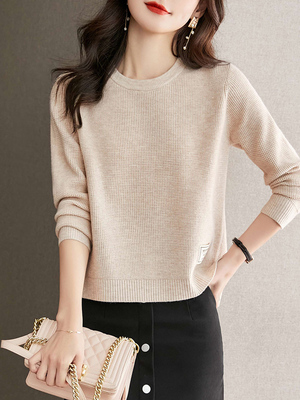 春秋长袖上衣女2025新款洋气小个子宽松短款内搭针织衫t恤打底衫