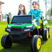 超大六轮儿童电动带斗拖拉机越野汽车可坐双人货车玩具四驱翻斗车