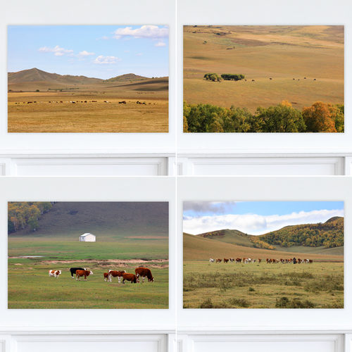 原创草原秋景粘贴画 装饰画芯Original Grassland Scenery Poster