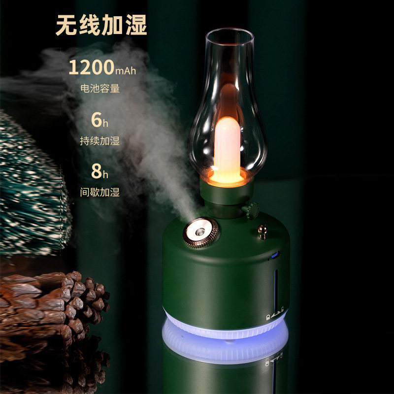复古油灯造型加湿器家用卧室静音补水喷雾精油香薰喷雾空气净化器