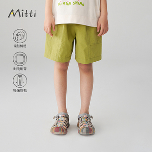 Mitti2025夏新款男童短裤纯色松紧腰宽松休闲儿童轻薄裤子中大童