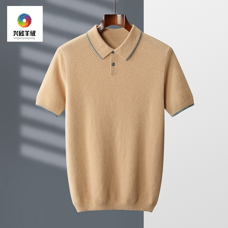 短袖山羊绒衫男士简约半袖Polo衫翻领Tt恤针织毛衣羊毛衫高端商务