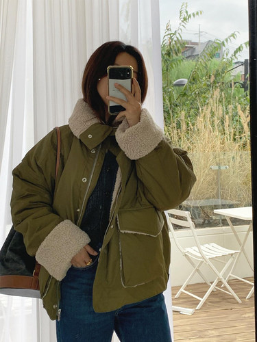 韩国冬季新款羊羔毛翻领宽松外套